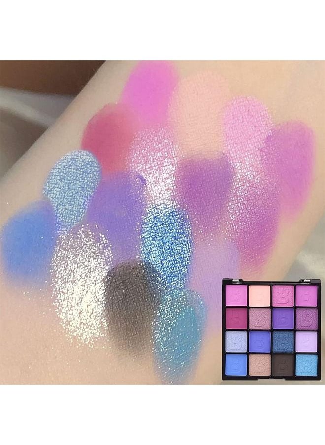 MISS 16 Colors Shimmer Matte Eyeshadow Palette, Waterproof Colorpop Navy Blue Eyeshadow Purple Eye shadow Paleta Series, Matt Powder Pressed Eye Pallet, Highly Pigmented Shiny Glitter Eyeshadow Makeup  - Image 4