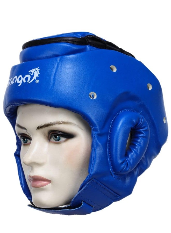 واقي رأس للفنون القتالية/الكاراتيه، واقي رأس لحماية الوجه، مصنوع من الجلد الصناعي مع عارضة متقاطعة مبطنة للحماية من الضربات المباشرة على الوجه (أزرق، كبير) (14 سنة فأكثر) - Image 1