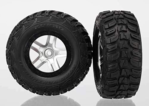 Traxxas 6874 SCT Kumho Tires PreGlued on Split Spoke Satin Chrome Black BeadlockStyle Wheels pair - Image 1