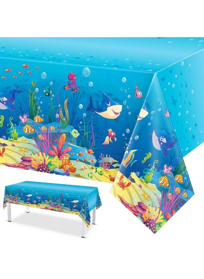 Tiamon Under The Sea Tablecloths Ocean Waves Table Covers Ocean Animal Shark Table Clothes Underwater Plastic Table Covers For Fishing Beach Pool Birthday Party Decoration Supplies (3 Pcs) - Image 1