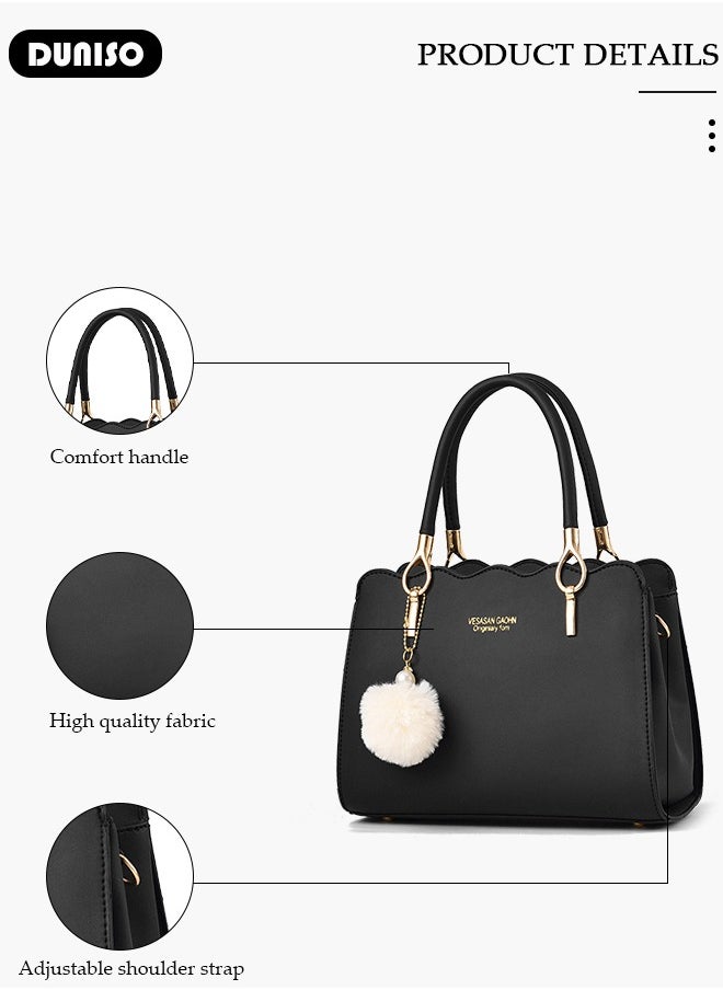 DUNISO - Women's Fashion Handbag Faux Leather Crossbody Bag For Women Large Capacity Bow Trim Tote Bags Top Handle Satchel Fashionable Travel Shoulder Bag For Ladies - Image 1