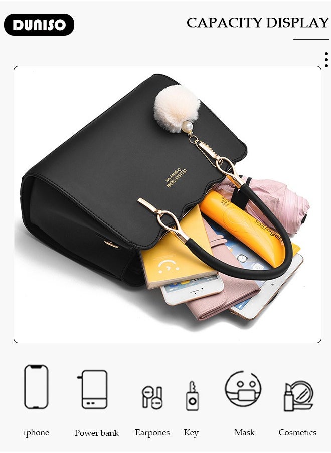 DUNISO - Women's Fashion Handbag Faux Leather Crossbody Bag For Women Large Capacity Bow Trim Tote Bags Top Handle Satchel Fashionable Travel Shoulder Bag For Ladies - Image 1