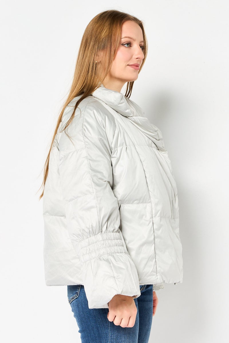SELECTED Women Plain  Puffer Jacket, Silver - Image 4