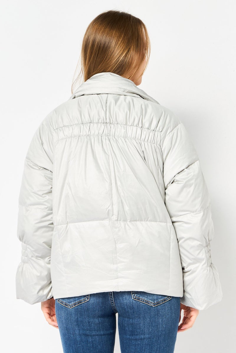 SELECTED Women Plain  Puffer Jacket, Silver - Image 2