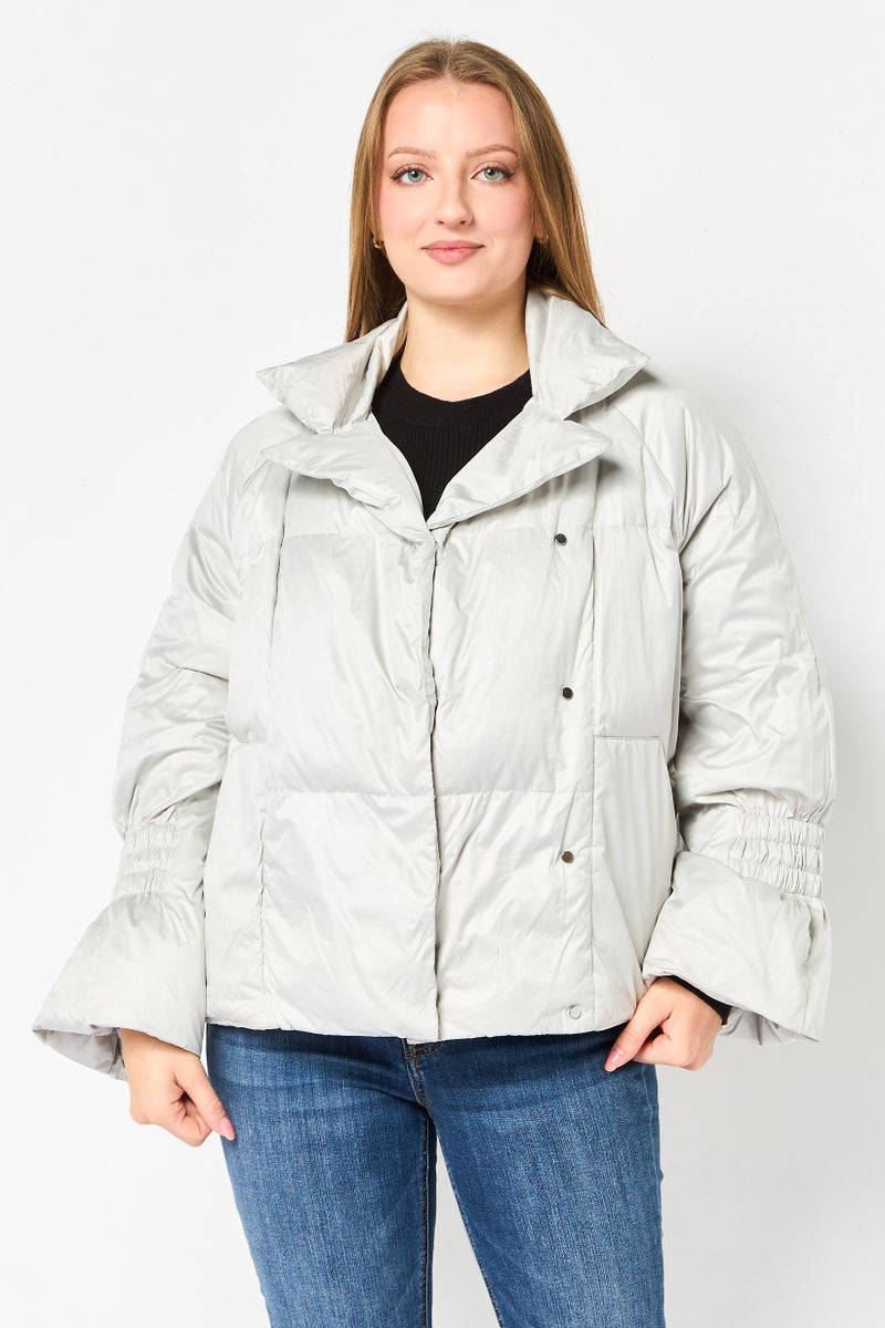 SELECTED Women Plain  Puffer Jacket, Silver - Image 1