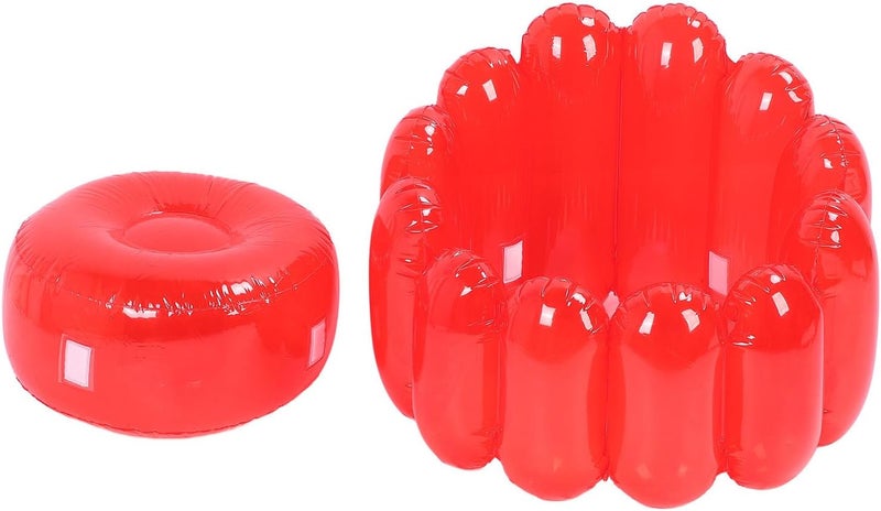 TOPINCN Transparent Inflatable Sofa Seat Blow up Chair PVC Transparent Candy Color Portable Outdoor Blow Up Couch Seat for Home Living Room Bedroom Casual (Red) - Image 1
