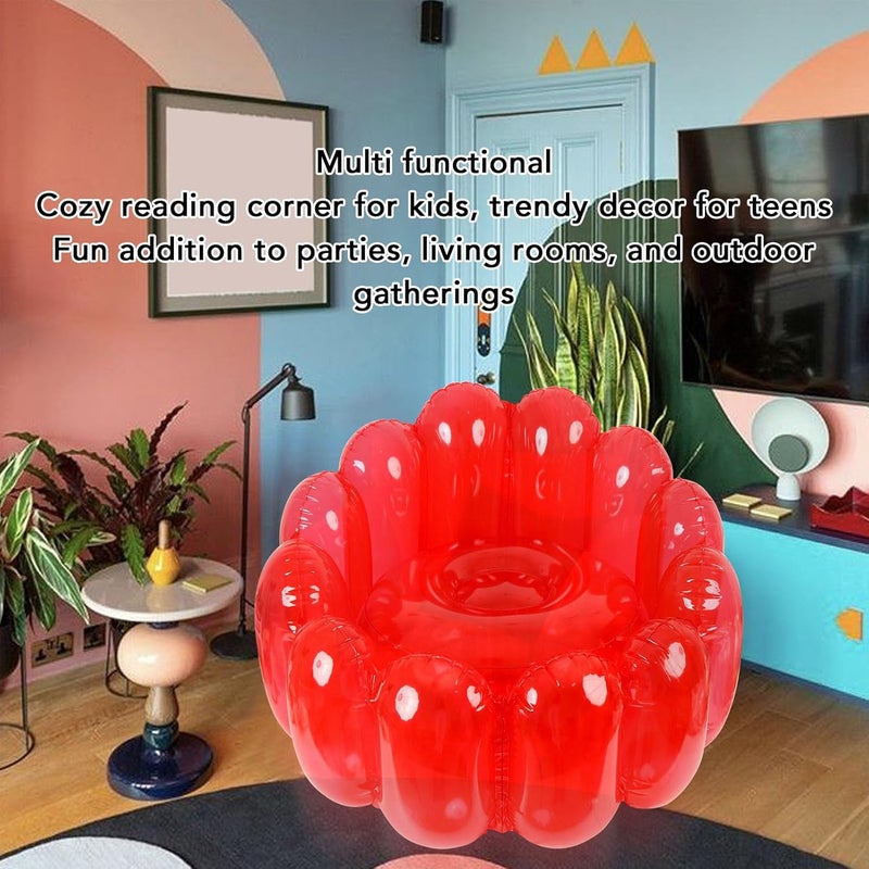 TOPINCN Transparent Inflatable Sofa Seat Blow up Chair PVC Transparent Candy Color Portable Outdoor Blow Up Couch Seat for Home Living Room Bedroom Casual (Red) - Image 4