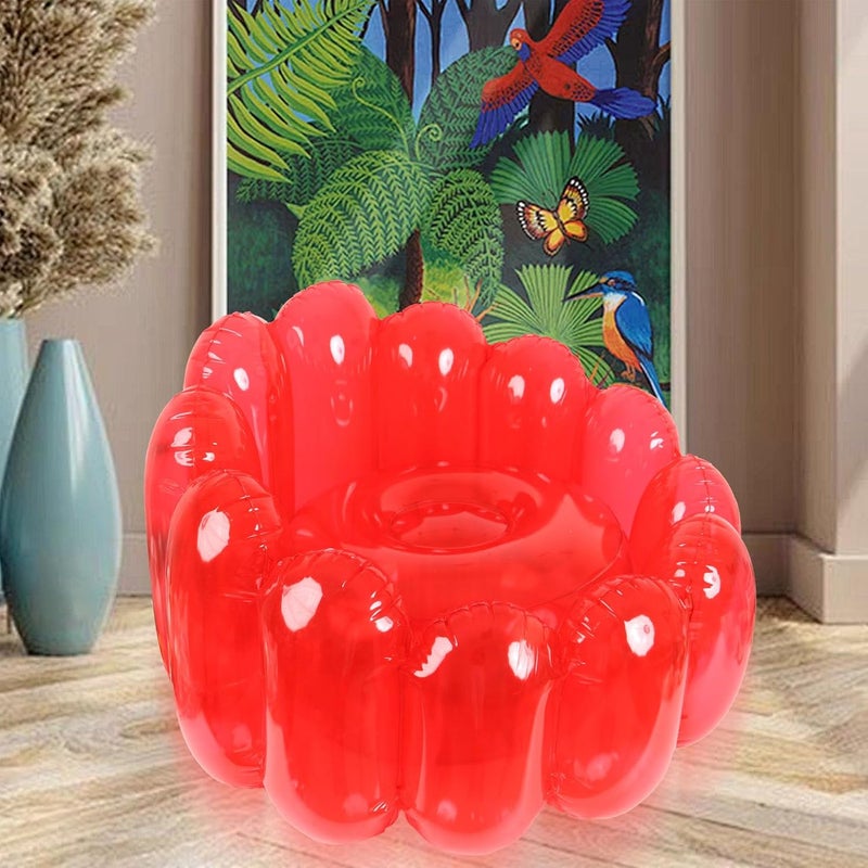TOPINCN Transparent Inflatable Sofa Seat Blow up Chair PVC Transparent Candy Color Portable Outdoor Blow Up Couch Seat for Home Living Room Bedroom Casual (Red) - Image 5
