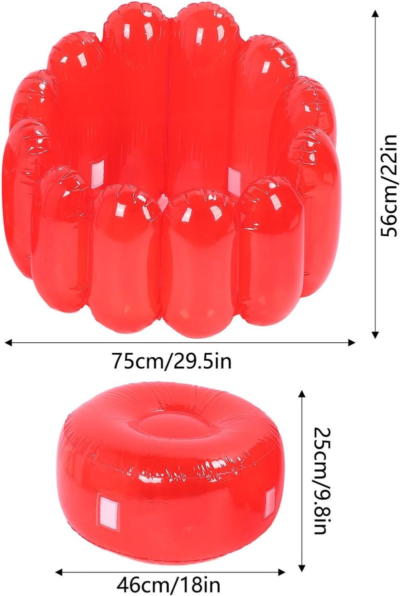 TOPINCN Transparent Inflatable Sofa Seat Blow up Chair PVC Transparent Candy Color Portable Outdoor Blow Up Couch Seat for Home Living Room Bedroom Casual (Red) - Image 2