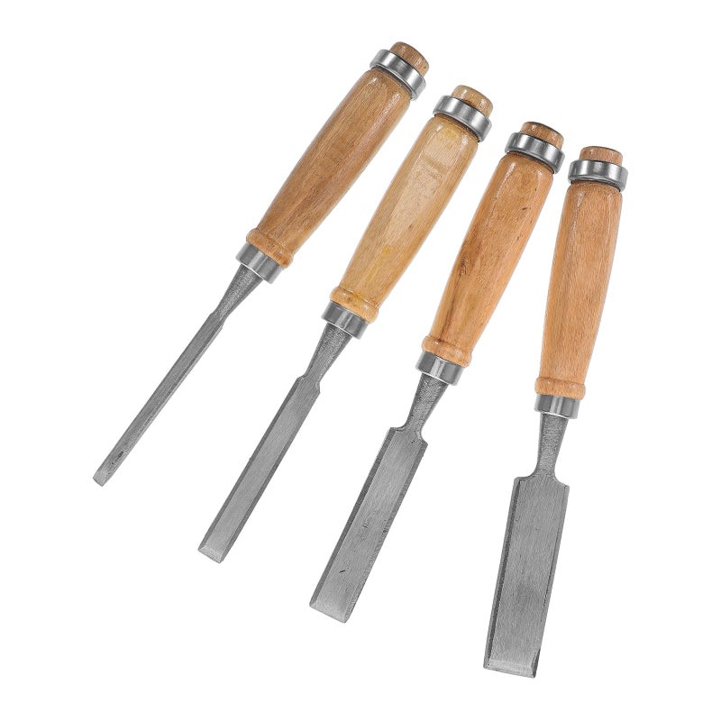 Wood Chisel Set 4pcs with Wood Handles Cast Iron Bag for Woodworking Carving DIY - Image 2