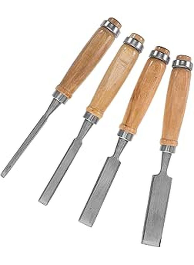 Wood Chisel Set 4pcs with Wood Handles Cast Iron Bag for Woodworking Carving DIY - Image 1
