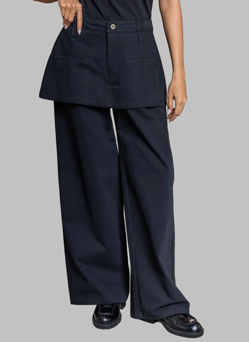 Bond Black Skirt Pants with Overlay – High Waist Wide Leg