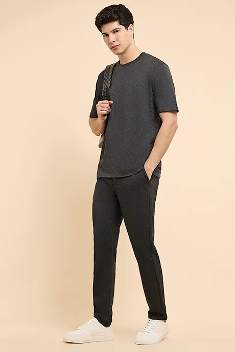أر أند بي Textured T-Shirt with Crew Neck and Short Sleeves