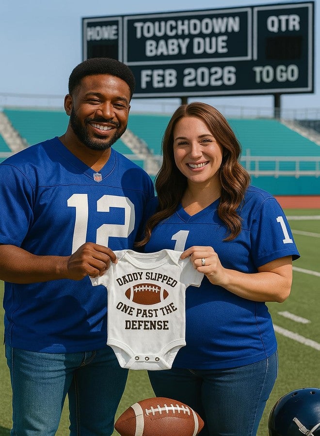 Witty and Bitty Daddy Slipped One Past the Defense Football Pregnancy Reveal Announcement Onesie/Bodysuit - Image 3