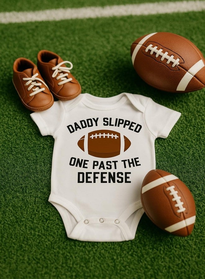 Witty and Bitty Daddy Slipped One Past the Defense Football Pregnancy Reveal Announcement Onesie/Bodysuit - Image 2