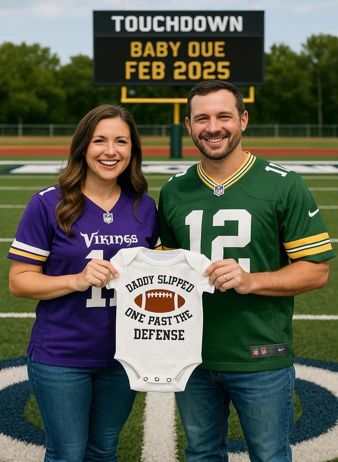 Witty and Bitty Daddy Slipped One Past the Defense Football Pregnancy Reveal Announcement Onesie/Bodysuit - Image 4