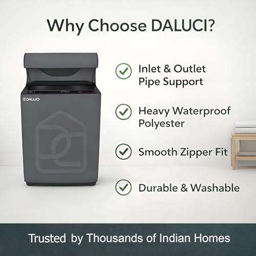 DALUCI Top Load Fully Automatic Washing Machine Cover for 6 kg, 6.5 kg, 7kg & 7.5 kg | Waterproof & Dustproof Polyester Fabric with Zipper | Protective Cover for Washing Machine (Grey, 59X59X86 CM) - Image 4