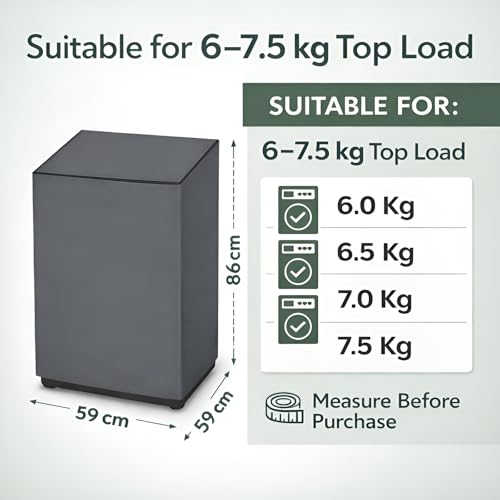 DALUCI Top Load Fully Automatic Washing Machine Cover for 6 kg, 6.5 kg, 7kg & 7.5 kg | Waterproof & Dustproof Polyester Fabric with Zipper | Protective Cover for Washing Machine (Grey, 59X59X86 CM) - Image 2