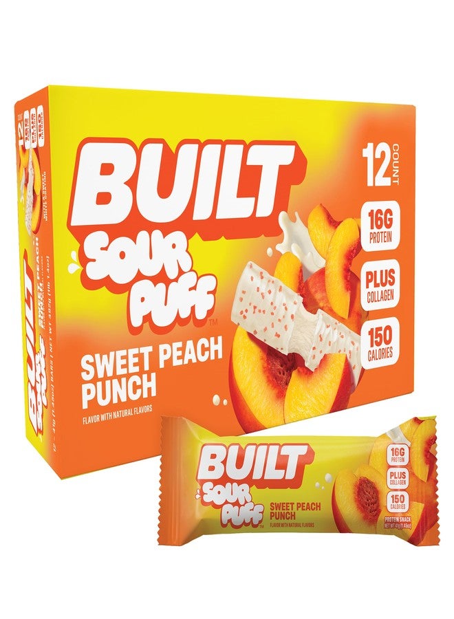 BUILT Bar Sour Puff Protein Bars - Sweet Peach Punch - 16g Protein Snack Bars with Collagen - Calorie Conscious & Gluten Free - 12 Count - Image 1