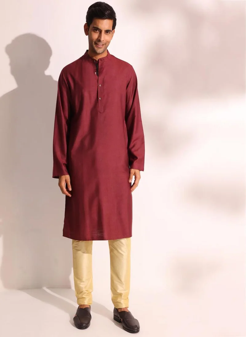 Fabindia Wine Viscose Silk Slim Fit Long Kurta