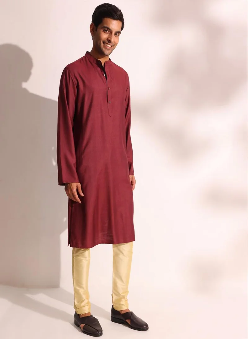 Fabindia Wine Viscose Silk Slim Fit Long Kurta