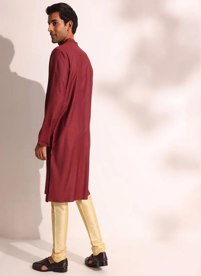 Fabindia Wine Viscose Silk Slim Fit Long Kurta
