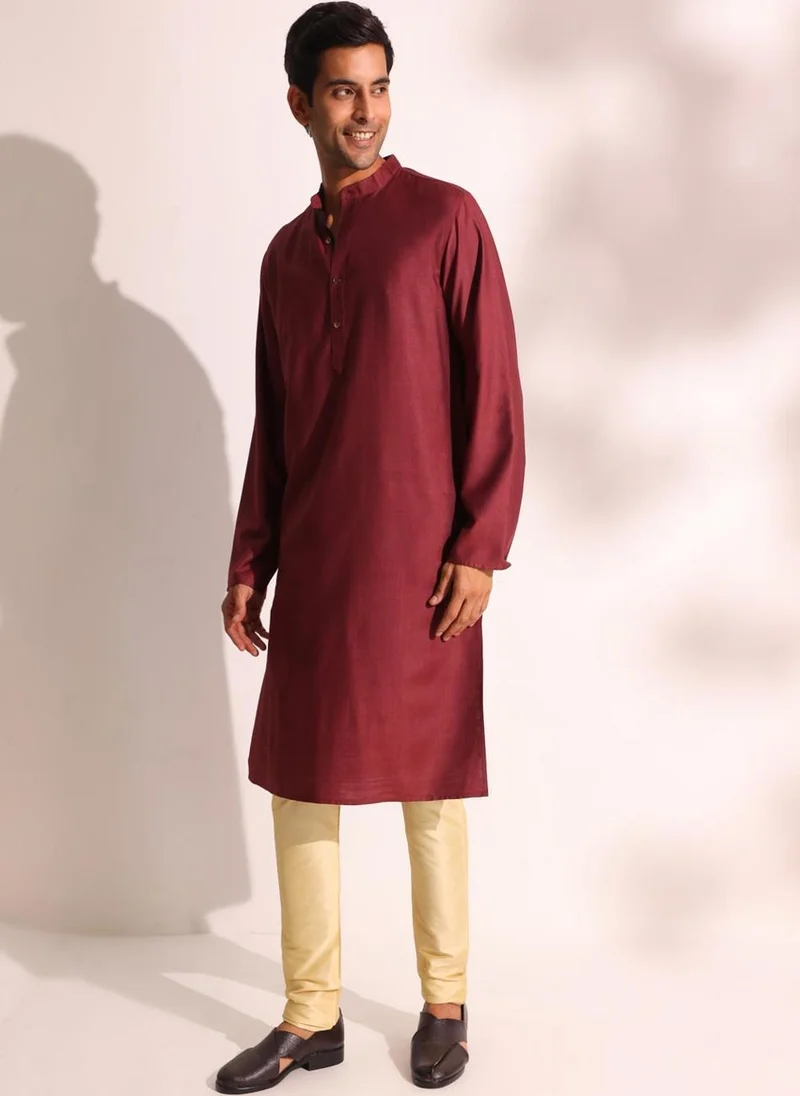 Fabindia Wine Viscose Silk Slim Fit Long Kurta