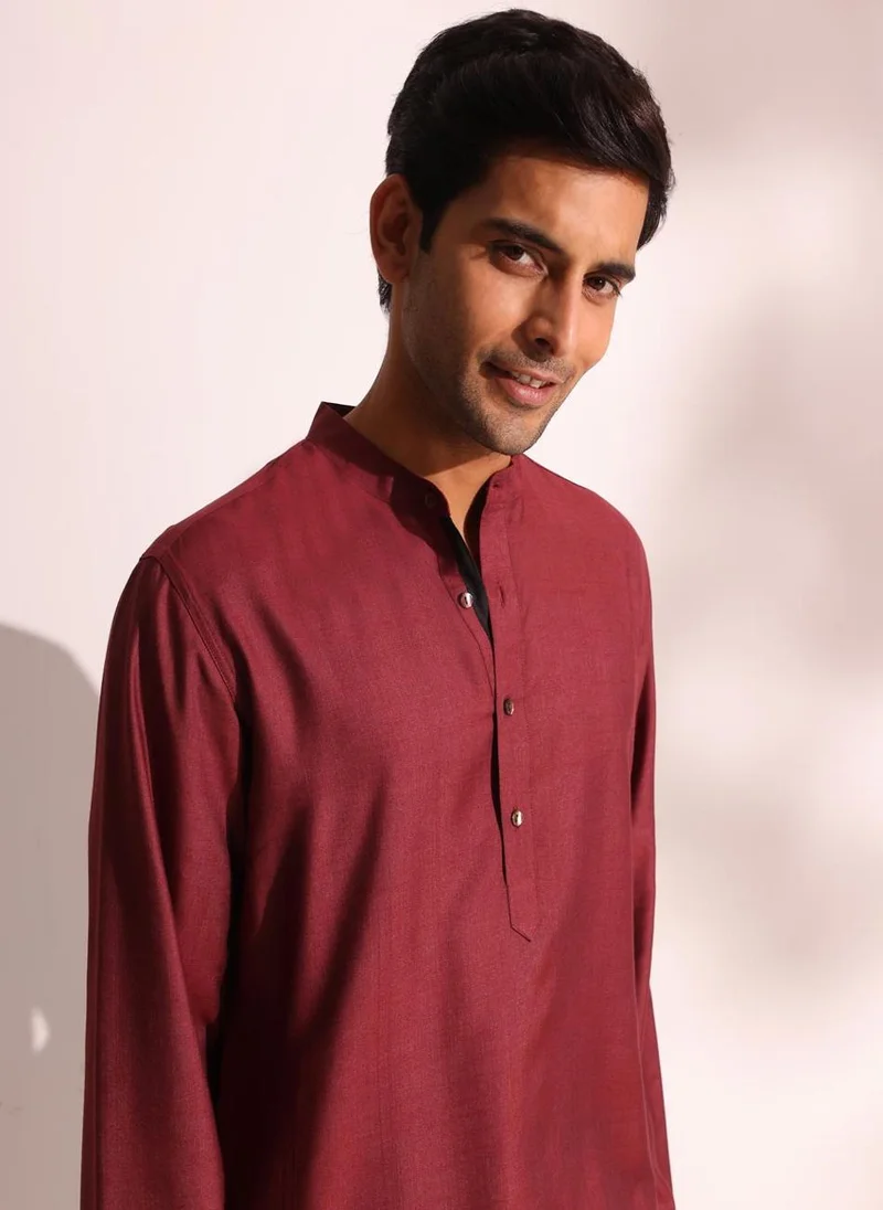 Fabindia Wine Viscose Silk Slim Fit Long Kurta