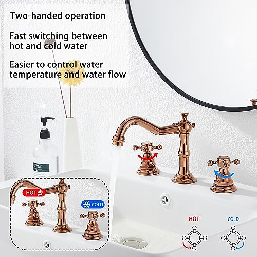 GGStudy 8-16 inch Two Handles 3 Holes Widespread Bathroom Sink Faucet Copper Basin Mixer Tap Faucet Matching Metal Pop Up Drain with Overflow - Image 3