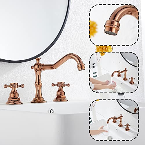 GGStudy 8-16 inch Two Handles 3 Holes Widespread Bathroom Sink Faucet Copper Basin Mixer Tap Faucet Matching Metal Pop Up Drain with Overflow - Image 4