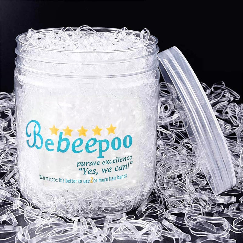 BEBEEPOO Clear Hair Elasticsï¼ŒBEBEEPOO 2500pcs Rubber Bands for Hair, Clear Mini Elastic Rubber Hair Bands, Small Hair Tties - STRONG - REUSEABLE - Image 1