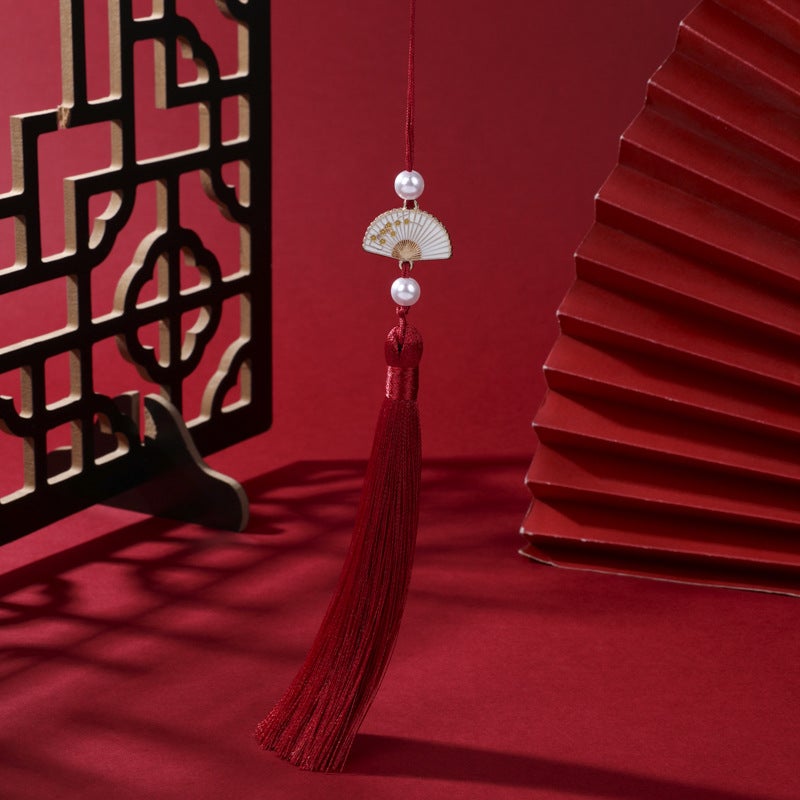 Generic Pearl White Fan Tassel Chinese Hanfu Car Pendant Purplish red