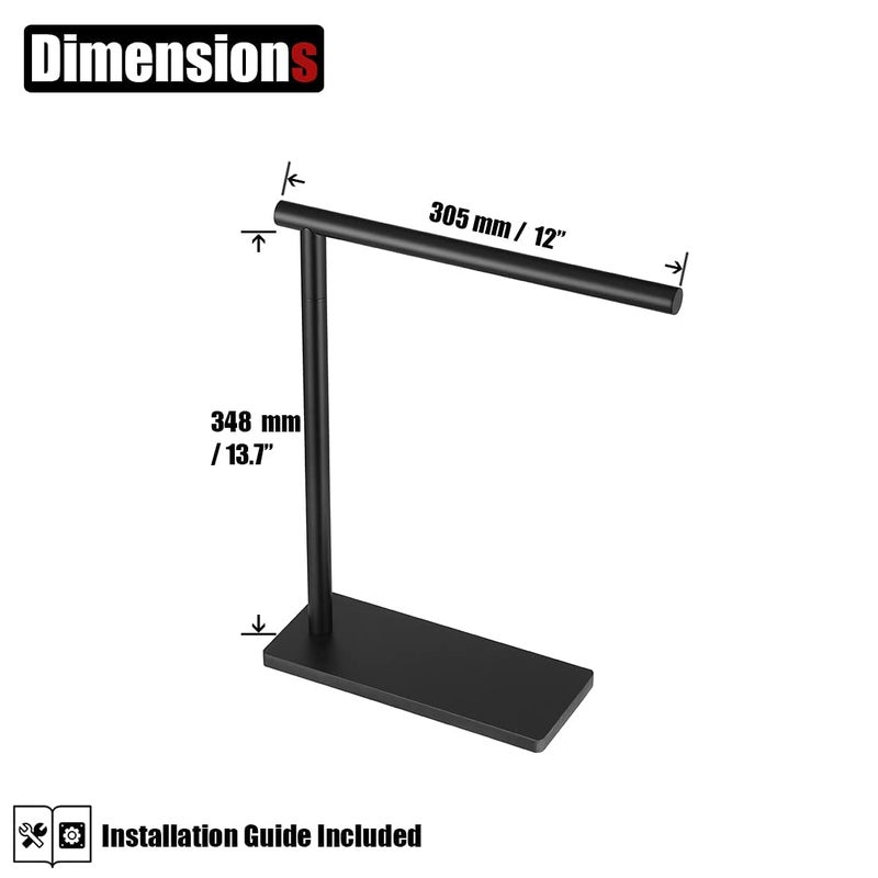 JQK Hand Towel Holder Stand Black  Modern Tree Rack Free Standing for Countertop with 12 Inch Bar  304 Stainless Steel Matte Black Thicken 0.8mm  HTT170-PB - Image 3