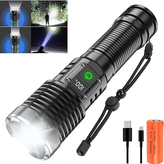 Calyrex Rechargeable LED Flashlight High Lumen Super Bright 250000 Lumens Powerful Tactical Flashlights 5 Light Modes Waterproof Zoomable Handheld Flash Lights for Walking Camping Emergency - Image 1