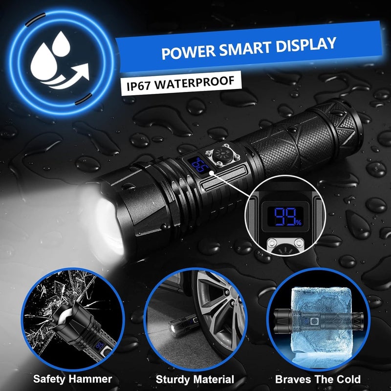 Calyrex Rechargeable LED Flashlight High Lumen Super Bright 250000 Lumens Powerful Tactical Flashlights 5 Light Modes Waterproof Zoomable Handheld Flash Lights for Walking Camping Emergency - Image 3