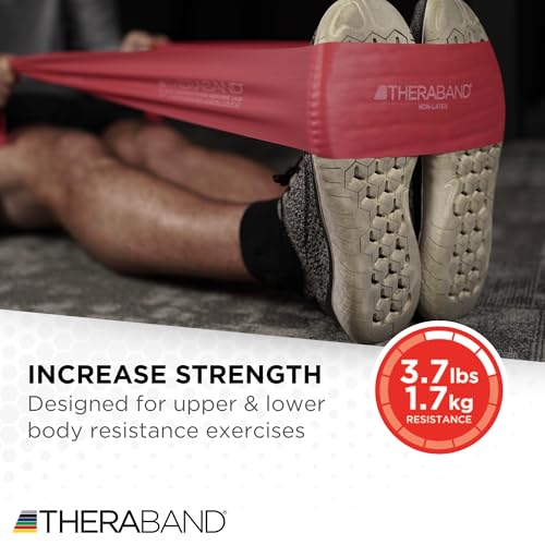 TheraBand مجموعة أحزمة المقاومة THERABAND، مجموعة للمبتدئين، أصفر، أحمر، أخضر، أحزمة مرنة غير مصنوعة من اللاتكس للتمارين والعلاج الطبيعي، أحزمة تدريب القوة للياقة البدنية للجسم العلوي والسفلي - Image 4