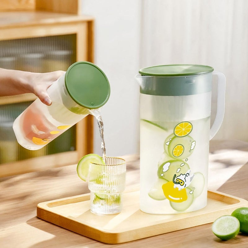 Large Capacity Beverage Pitcher with Lid 2l Cold-resistant Water Jug for Party and Home Use, Green Sturdy Drinks Container for Iced Tea and Cold Water - Image 4