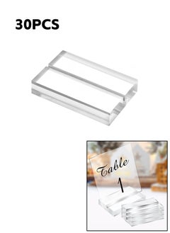 Teuuea 30 Pieces Clear Acrylic Stands with Card Slot, Transparent 5*3*1 CM Place Card Holders, Table Numbers Display Stands Base, Sign Holders for Office Menu Photos Dining Meeting Event Seating Chart  - Image 1