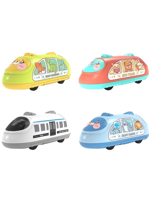 4 Pieces Inertial Sliding High-Speed Train Toys, Push And Go Toy Car Set, Double-Back Force Inertial Toy Car