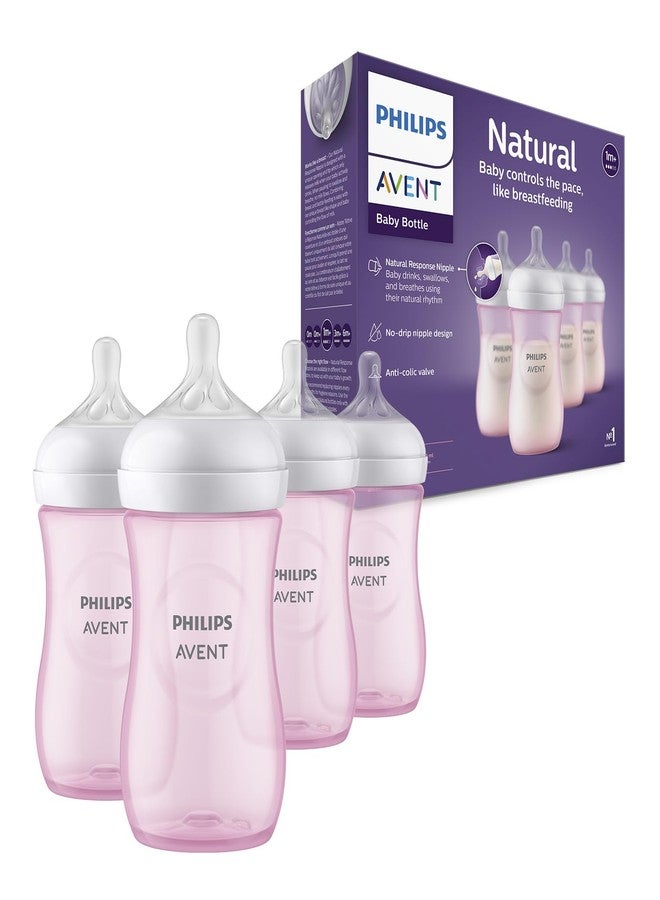 Avent Philips Avent Natural Baby Feeding Bottle Combo| No.1 Brand Recommended by Moms Worldwide | Natural Response Technology Mimics Breastfeeding (260ml Pink - 4pc Combo) | SCY903/14