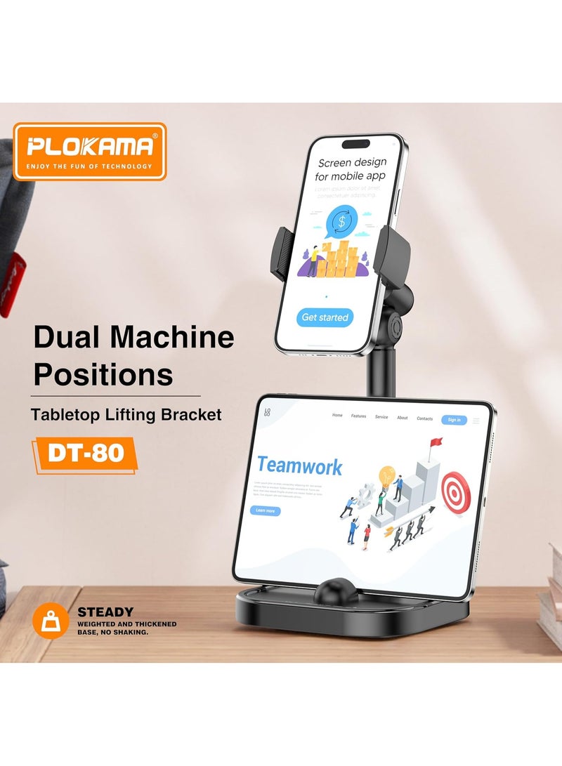 Plokama DT-80 Tabletop Phone & Tablet Holder – Adjustable 360° Rotating Stand for Hands-Free Viewing Live Streaming Desk & Office Use - Image 2