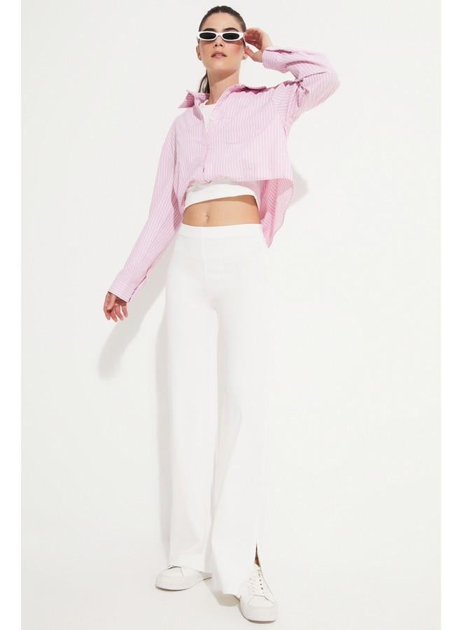 جون بنطلون ضيق مفصل بخطوط يونيو أبيض - Image 1