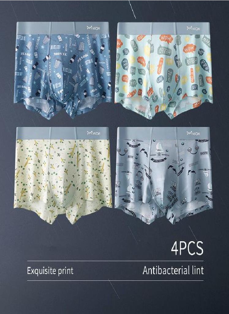 MIIOW - 4Pcs Early Autumn Men Underwear Print Refreshing Man Boxer Underpants Recycled Fiber Breathable Mens Panties Boxershorts - Image 1