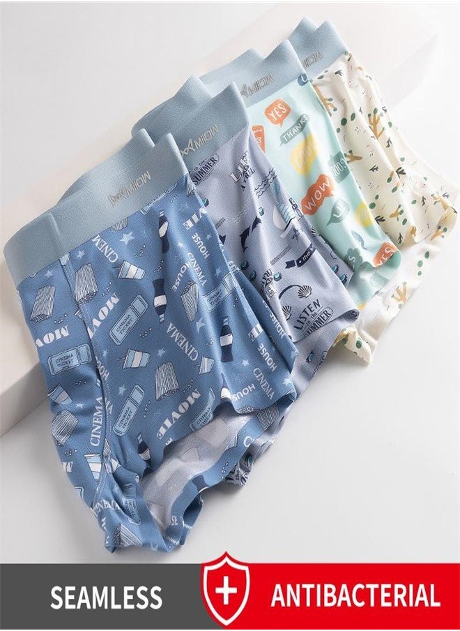 MIIOW - 4Pcs Early Autumn Men Underwear Print Refreshing Man Boxer Underpants Recycled Fiber Breathable Mens Panties Boxershorts - Image 1