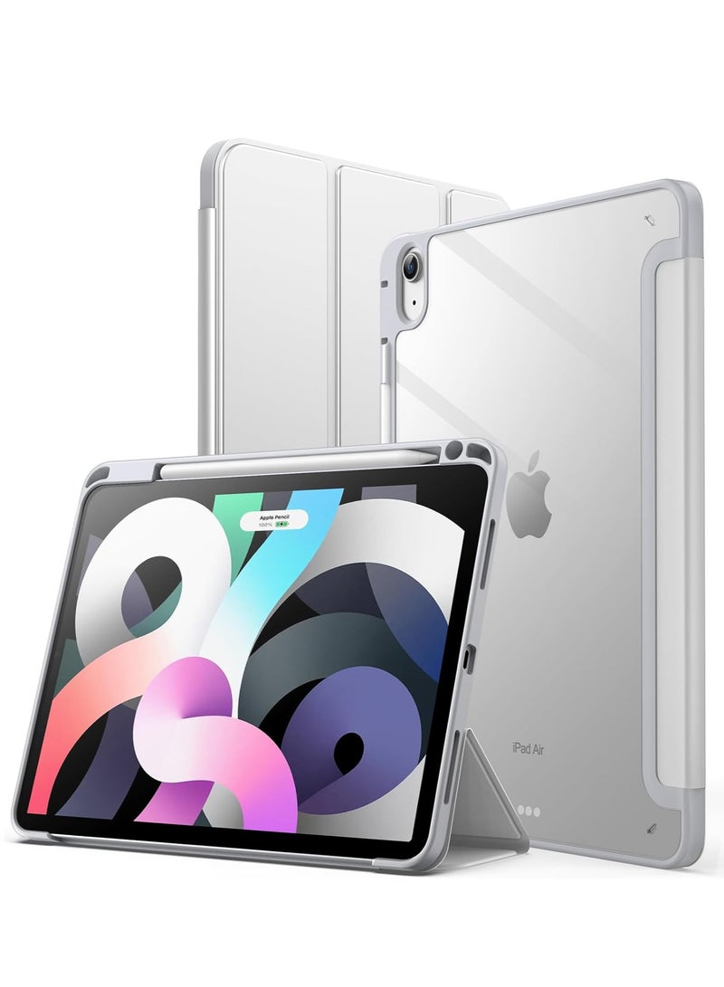MIGOFAST iPad Air 11-Inch M3/M2 (2025/2024), iPad Air 5/4 (2022/2020 5th/4th) with Pencil Holder, Clear Transparent Back Slim Stand Shockproof Tablet Cover, Auto Wake/Sleep Gray Silver  - Image 1