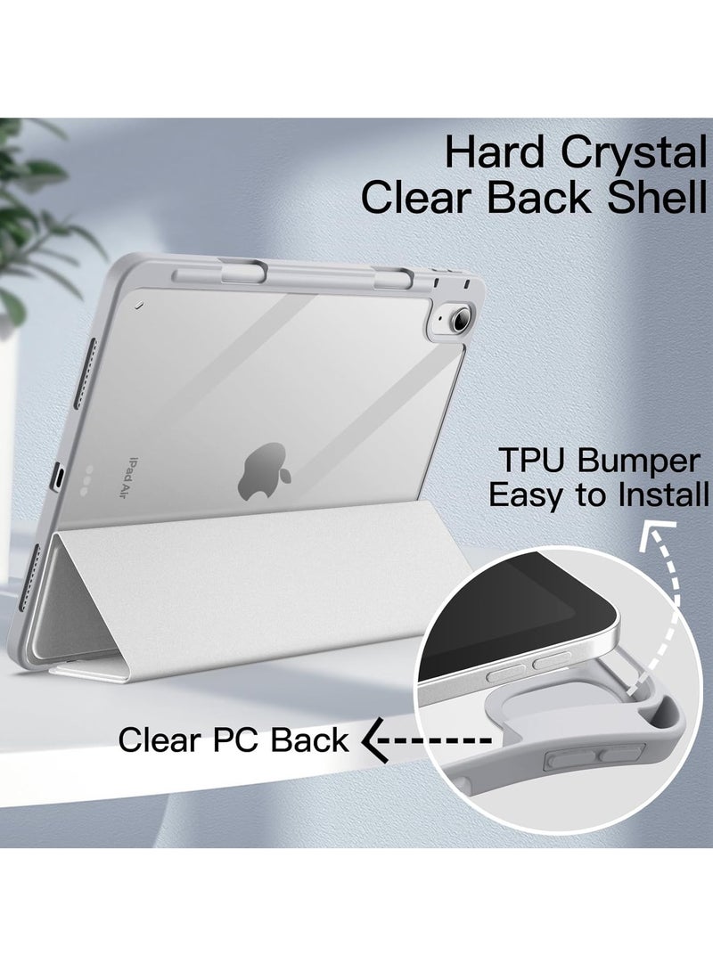 MIGOFAST iPad Air 11-Inch M3/M2 (2025/2024), iPad Air 5/4 (2022/2020 5th/4th) with Pencil Holder, Clear Transparent Back Slim Stand Shockproof Tablet Cover, Auto Wake/Sleep Gray Silver  - Image 3
