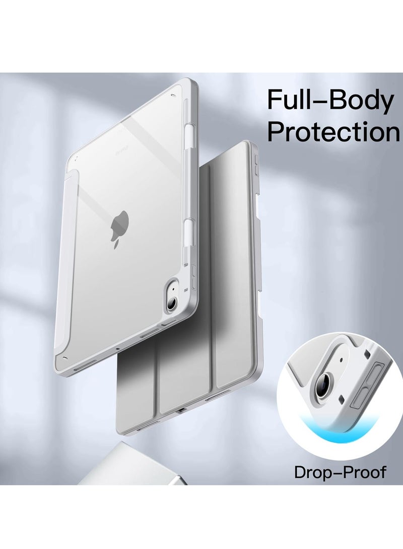 MIGOFAST iPad Air 11-Inch M3/M2 (2025/2024), iPad Air 5/4 (2022/2020 5th/4th) with Pencil Holder, Clear Transparent Back Slim Stand Shockproof Tablet Cover, Auto Wake/Sleep Gray Silver  - Image 5