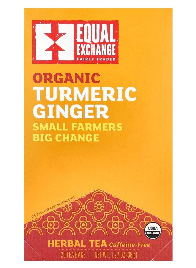 Equal Exchange Organic Turmeric Ginger Herbal Tea Caffeine-Free 20 Tea Bags 1.27 oz (36 g)