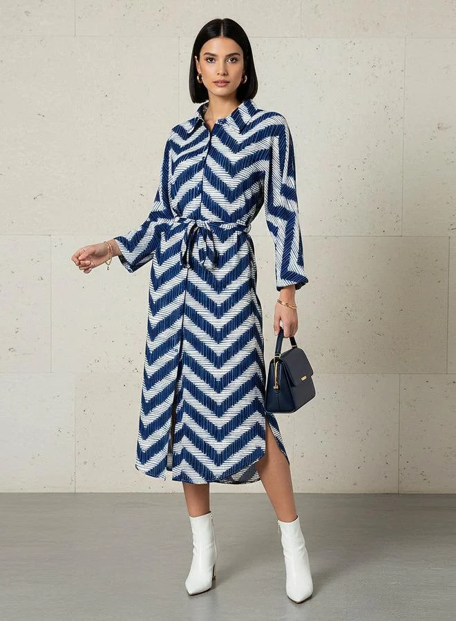 سبلاش فيڤ فستان عمل قطني مطبوع بحافة غير متساوية