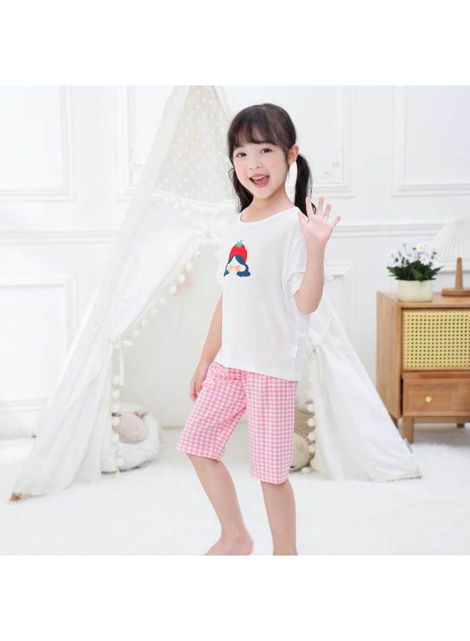 Bornbay Lightweight Breathable Summer Girls' Homewear Set Kids' Soft Skin-friendly Short Sleeve & Shorts Outfit - Image 3